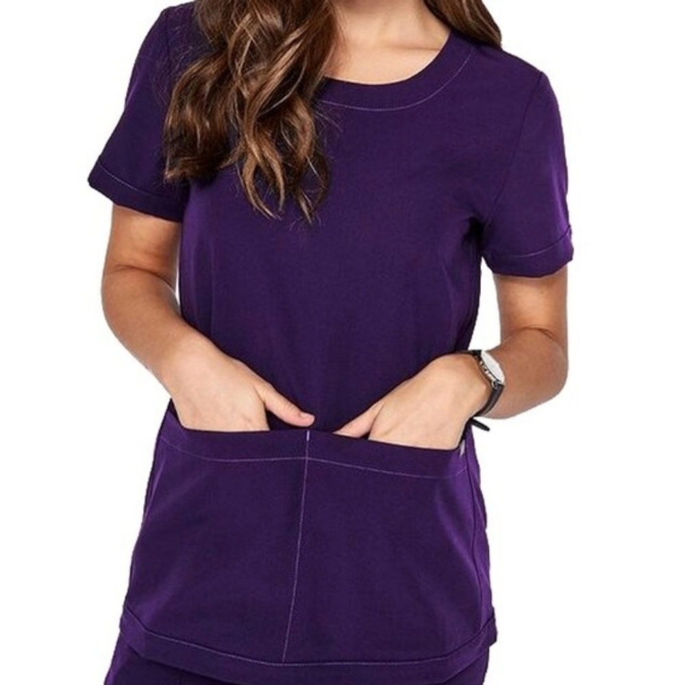Figs Purple Rama Scrub Top Small Womens Crewneck 2 Pockets Technical Collection